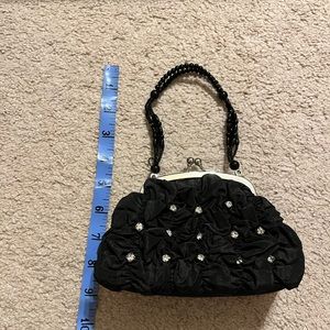 Black rhinestone embellished touched metal coin purse closure style mini purse